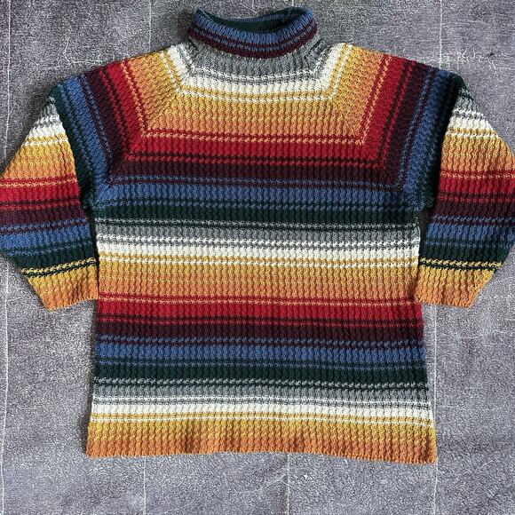 Women's Vintage 90's Styles To Go Rainbow Knit Turtleneck Pullover Sweater Sz S - Picture 1 of 3